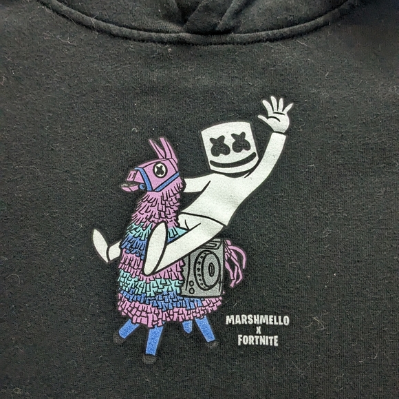 MARSHMELLO FORTNITE Black hoodie loot llama boys sz 10-12 - Picture 3 of 3
